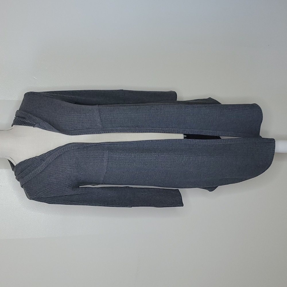 Paper Crane Women's Dark Grey Hooded Waffle Knit Open Cardigan Size XS